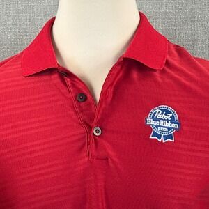 BRAND NEW Adidas Men's Golf Pabst Blue Ribbon Polo Medium  Red Climacool Stripe